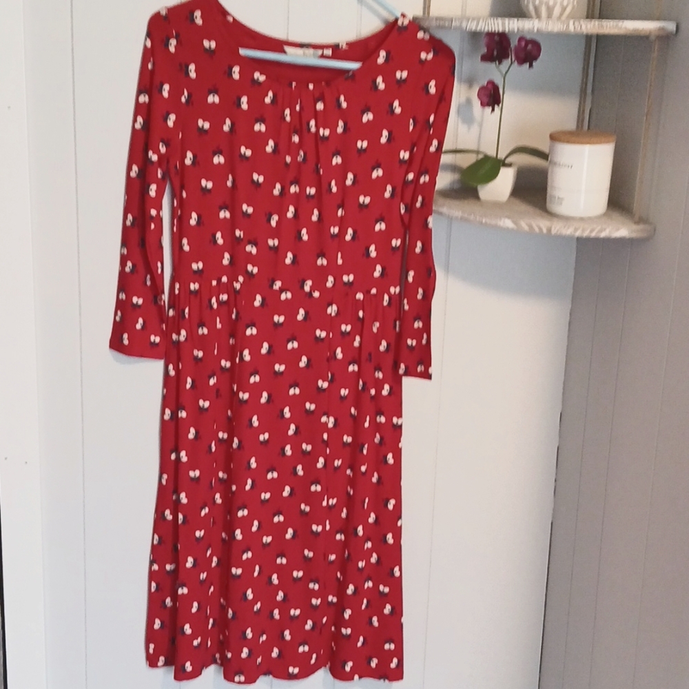 Boden Red Print Pullover Jersey Dress 6R